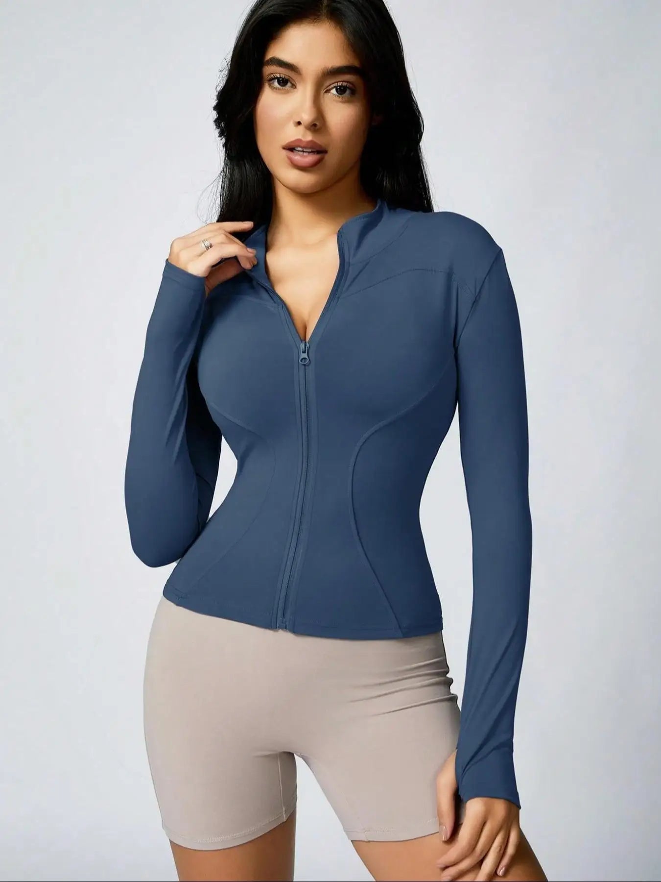 Blusa Feminina Fitness Justa com Zíper e Punho em Poliéster e Elastano – Letícia