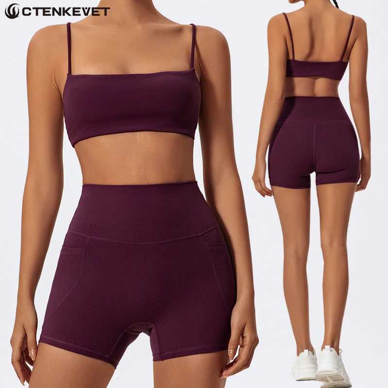 Conjunto Feminino de Academia com Top e Shorts de Cintura Alta – Adriele