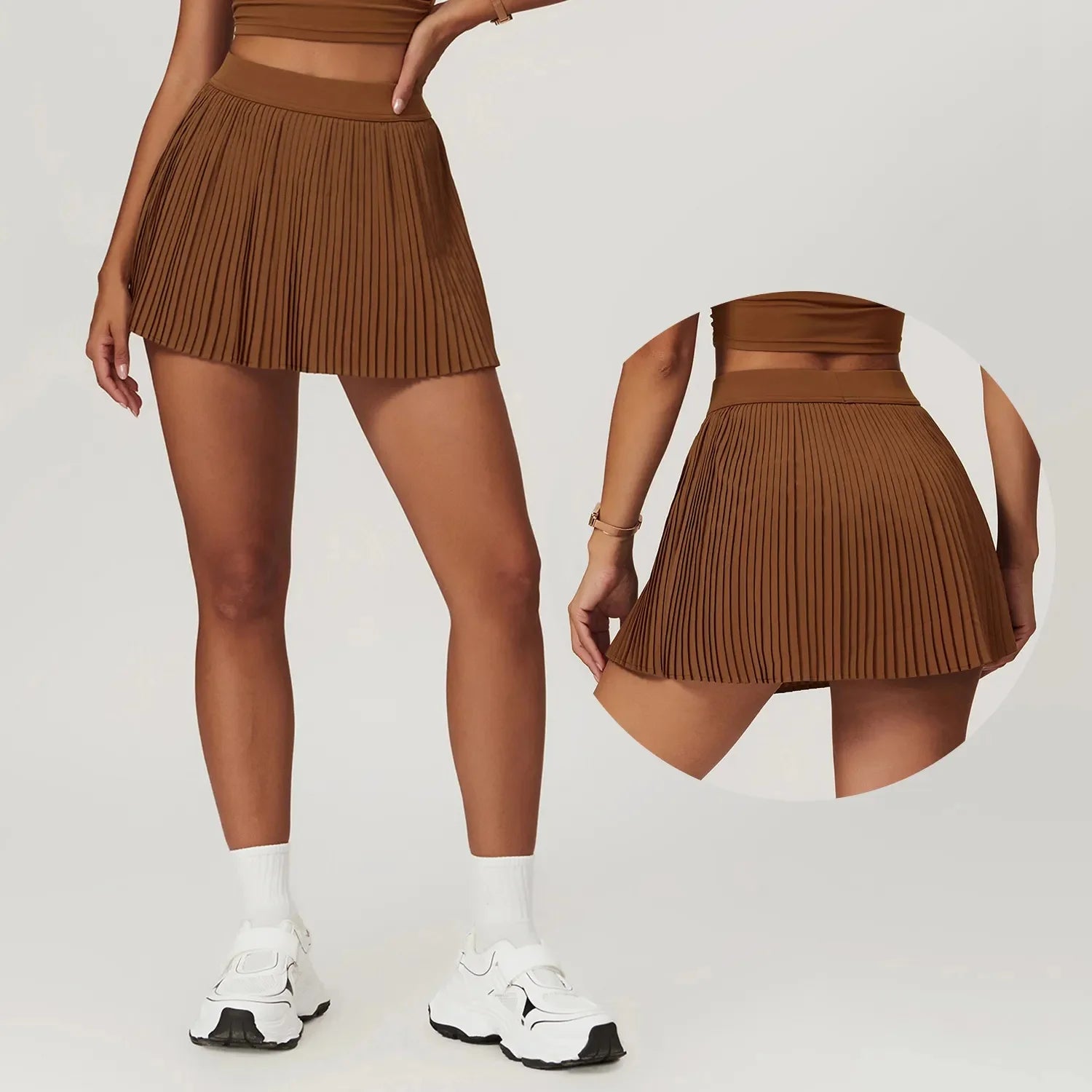 Conjunto Feminino Rose – Shorts Saia Plissado e Cropped em Poliéster e Elastano