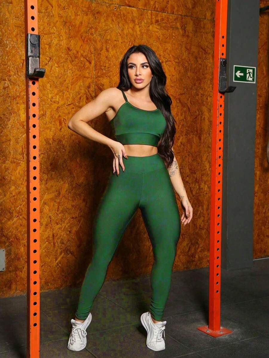 Conjunto Feminino de Treino com Legging e Top com Bojo, Alcinha Fina – BABI