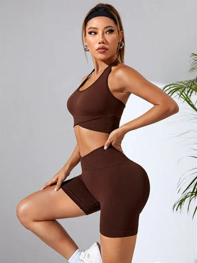 Conjunto Feminino de Treino Shorts e Top Frente Única em Poliéster e Elastano – Lia