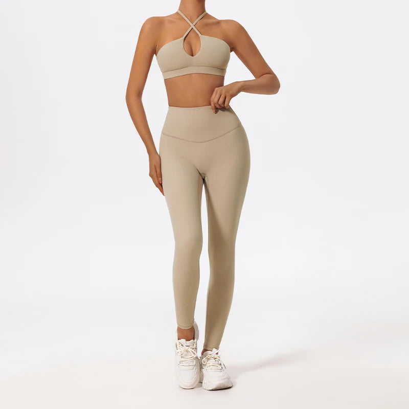 Conjunto Feminino de Treino com Top Cruzado e Legging em Poliamida – Pietra