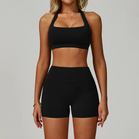 Conjunto Feminino de Treino com Top e Legging Flare em Poliamida – Shorts