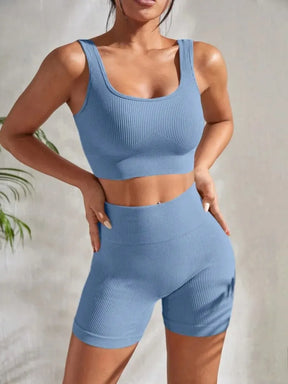 Conjunto Feminino Sem Costura de Treino Academia – Shorts e Top em Poliéster e Elastano