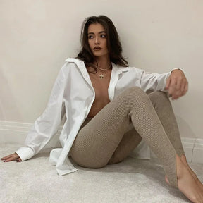 Legging Feminina Canelada de Algodão com Pezinho – Amanda