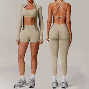 Conjunto Feminino de Treino 2 ou 3 Peças em Poliéster e Elastano – Eva