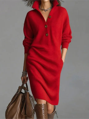 Moda outono de malha botão lapela vestido feminino casual bolso solto preguiçoso em linha reta sobre o joelho manga longa camisola femaledress