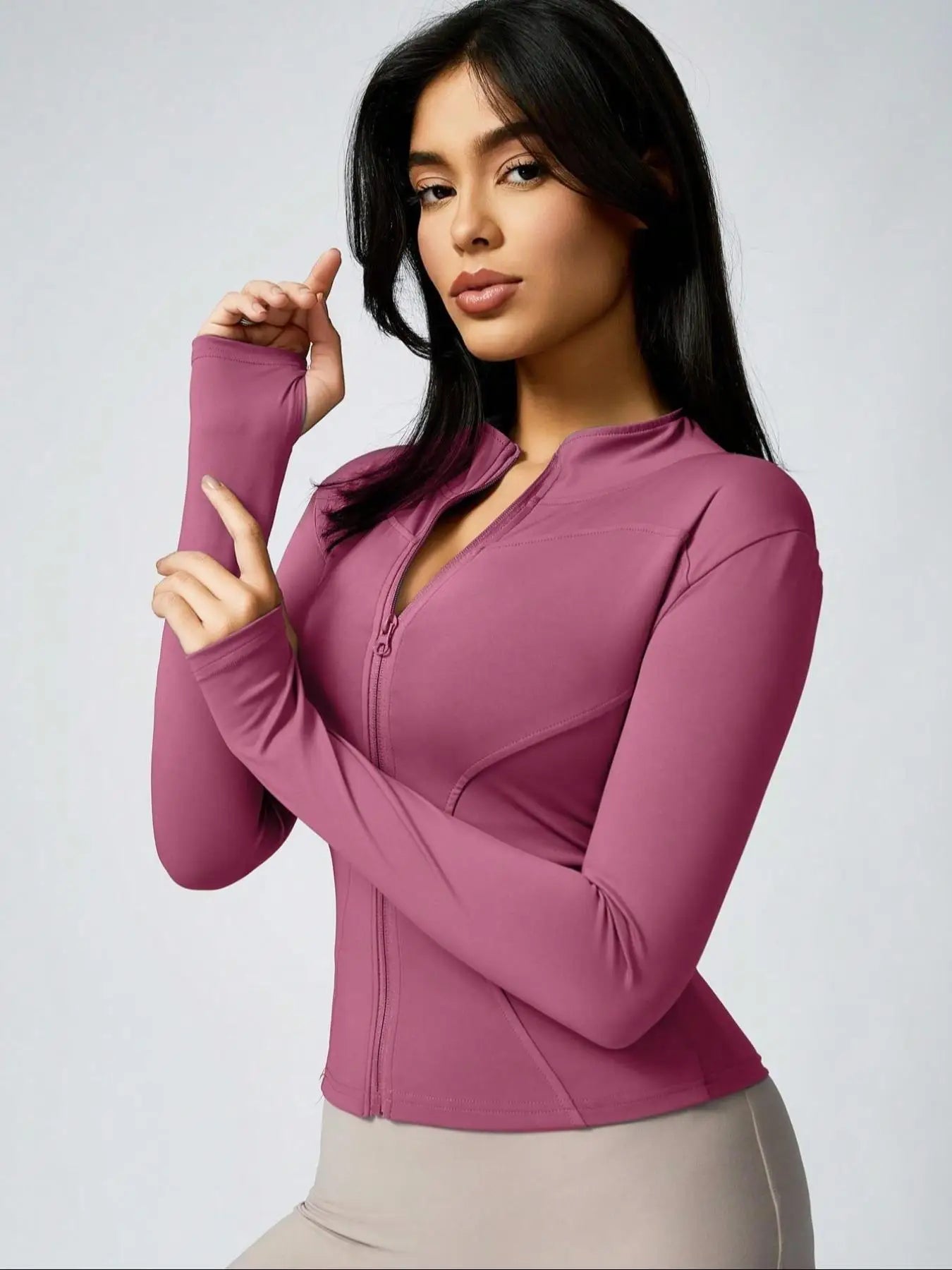 Blusa Feminina Fitness Justa com Zíper e Punho em Poliéster e Elastano – Letícia