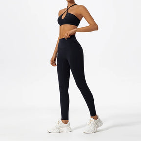 Conjunto Feminino de Treino com Top Cruzado e Legging em Poliamida – Pietra