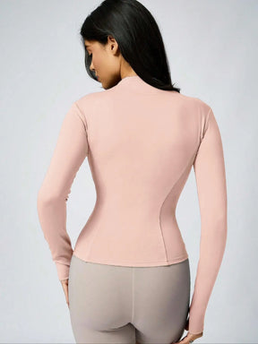 Blusa Feminina Fitness Justa com Zíper e Punho em Poliéster e Elastano – Letícia