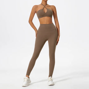 Conjunto Feminino de Treino com Top Cruzado e Legging em Poliamida – Pietra