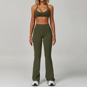 Conjunto Feminino de Treino com Legging Flare e Top em Poliamida Premium – Helen