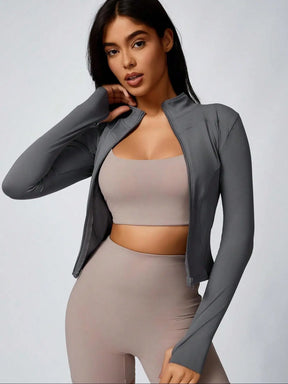 Blusa Feminina Fitness Justa com Zíper e Punho em Poliéster e Elastano – Letícia